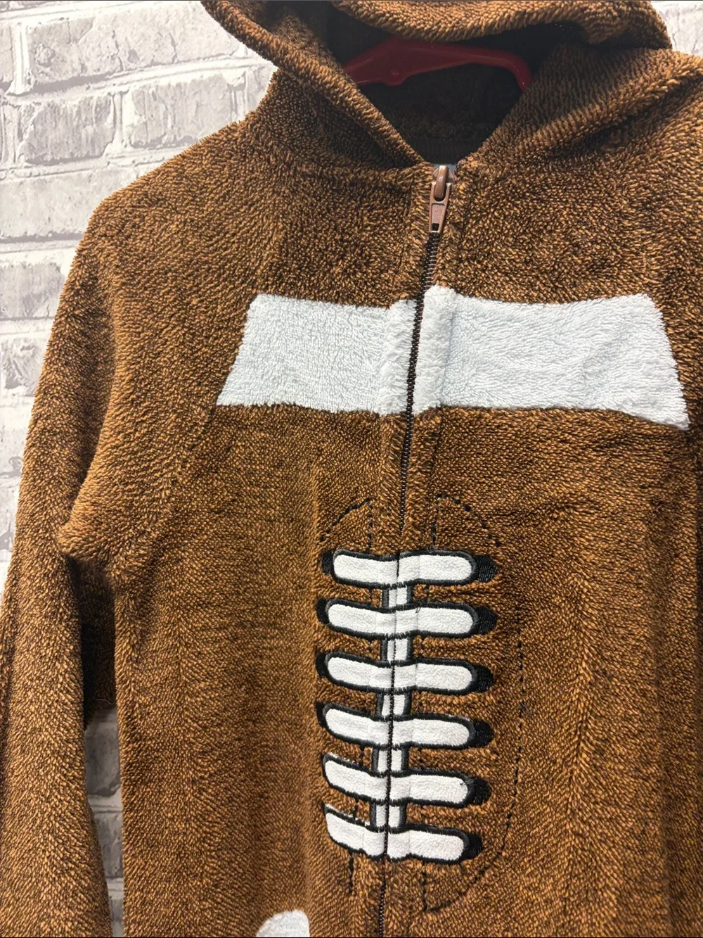 Kids Brown Football Hooded One-Piece Pajamas